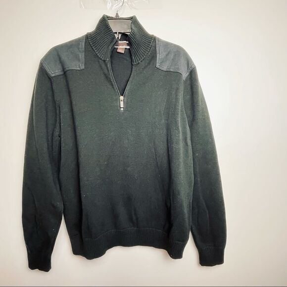 Men Michael Kors Solid Black pullover Tight Knit 3/4 Quarter Zip Sweater size L - Picture 12 of 12